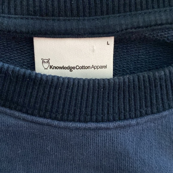 Knowledge Cotton Apparel Navy Blue Pullover 100% Cotton Sweater Size Large - Picture 5 of 7